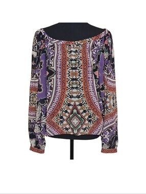 Hale Bob Boho Open Sleeve Print Popover Blouse Women's Sz Lg